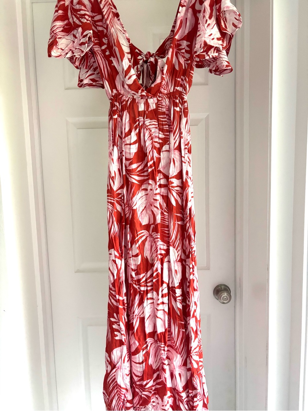 Tiare Hawaii Red and White Tropical Print Maxi Dress